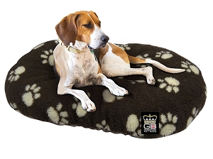 Fleece Oval Cushion For Baskets  Brown With Paws Various Sizes
